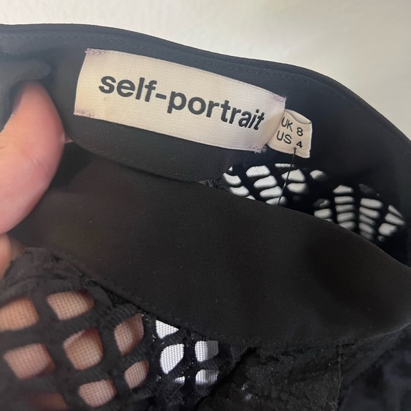 Self Portrait Black Purl Knit Combi Cold Shoulder Open Knit Ruffle Mini Dress - Picture 5 of 8